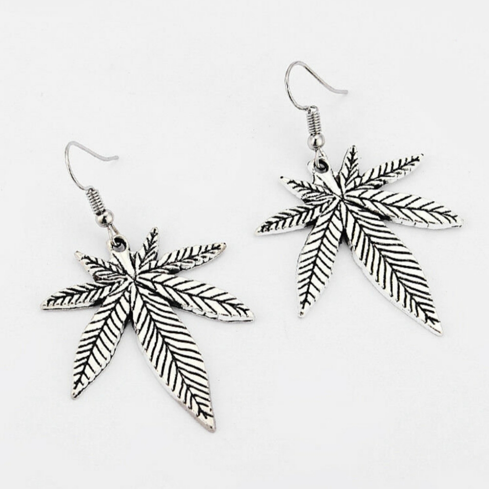 Marijuana leaf earrings, Weed leaf pendant earring